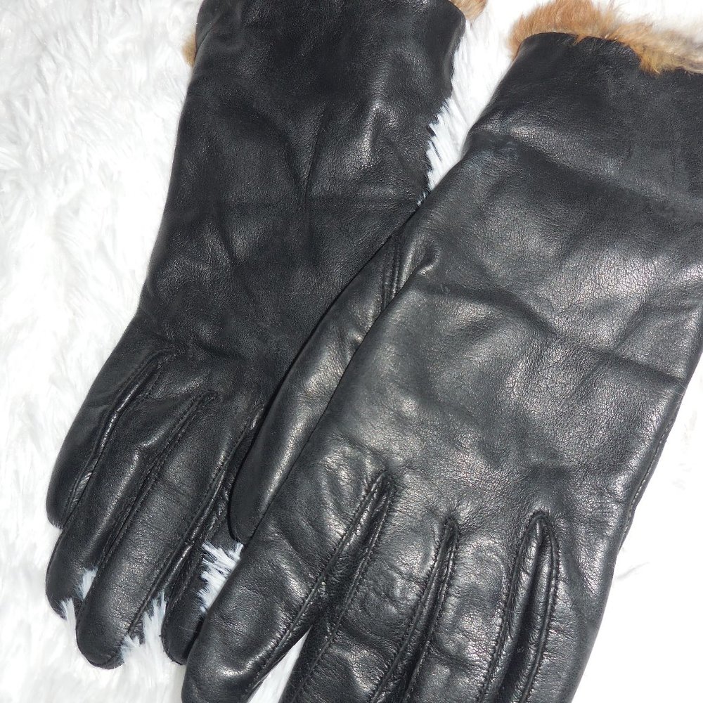 Black Leather and Fur Gloves - Picture 4 of 4